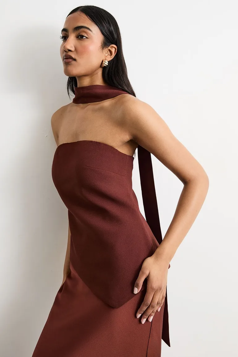 strapless brown midi dress Sweet Obsession Strapless Midi Dress main image 0