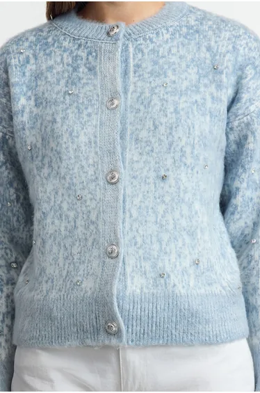 Blue Soft Textured Patterned Knitwear Cardigan