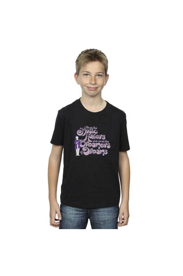 Willy Wonka Boys Dreamers Text T-Shirt - Black