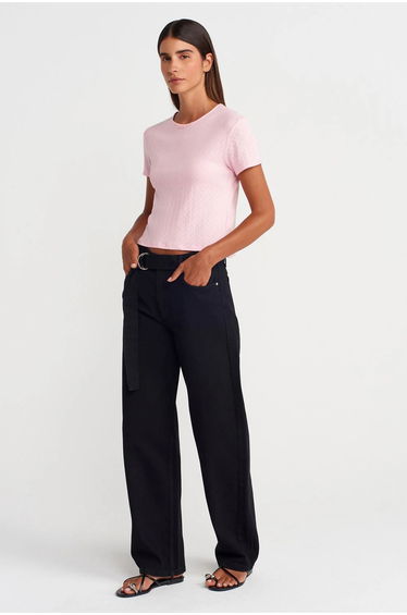 Dilvin Women's Ribbed Crop T-Shirt