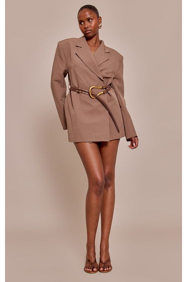 Chocolate Woven Belt Blazer Dress