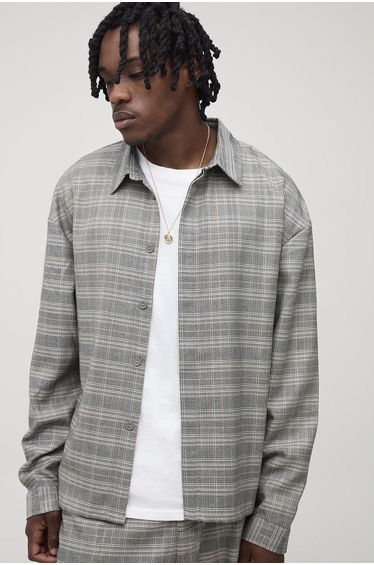 Tall Oversized Heritage Check Overshirt - grey