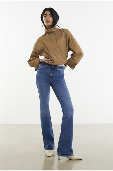 Blue Mid Rise Flared Jeans