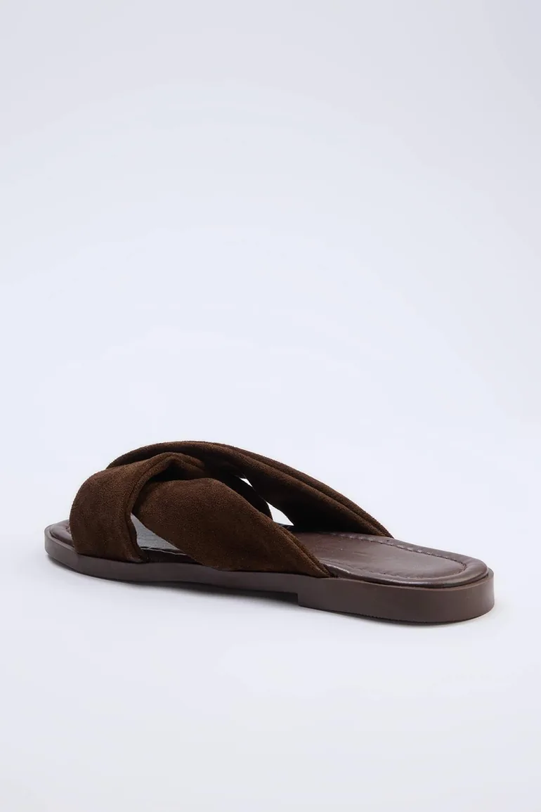 Dark Brown Suede Women's Slippers - 3