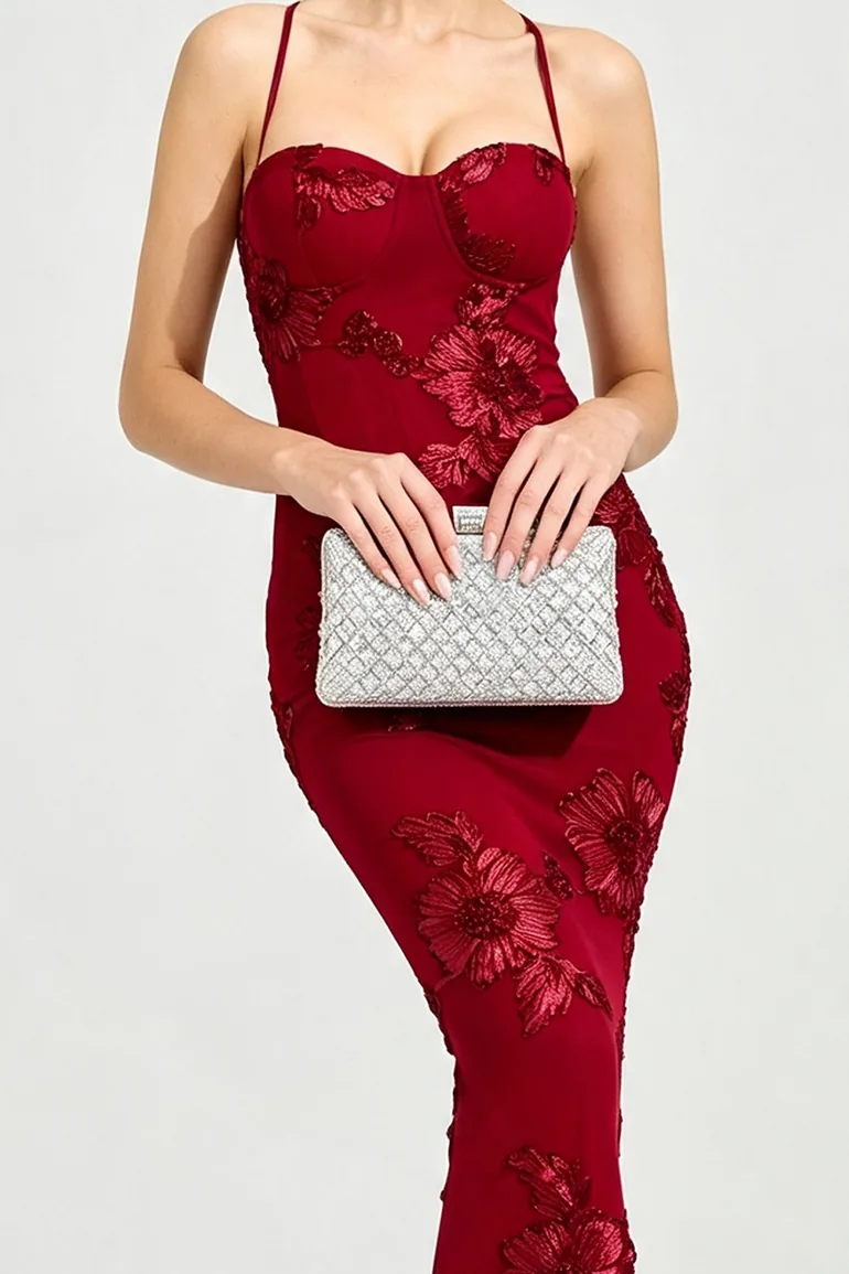 Fabianna Silver Rhinestone Evening Bag