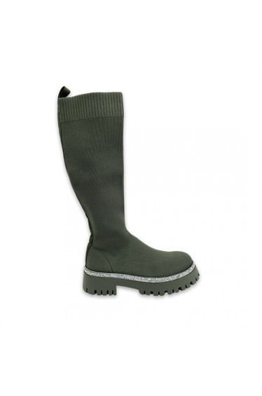 Lemonade Sparkly Calf Stretch Sock Boots Khaki