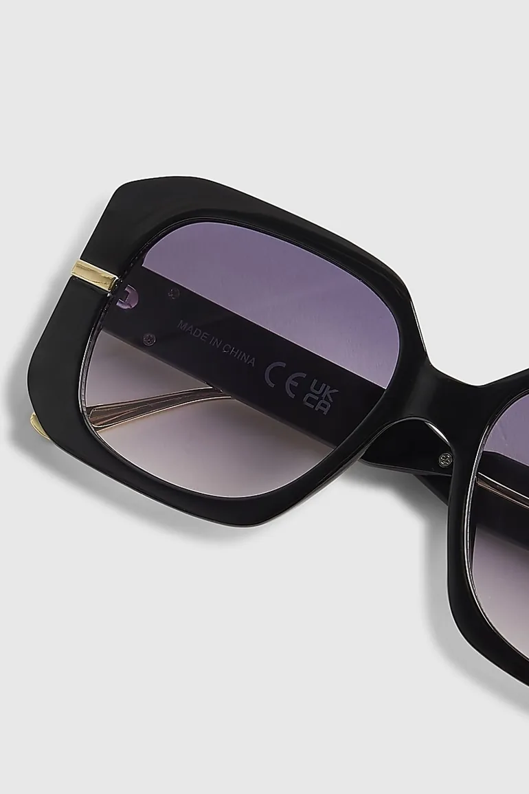 Black Square Metal Trim Detail Sunglasses - 3
