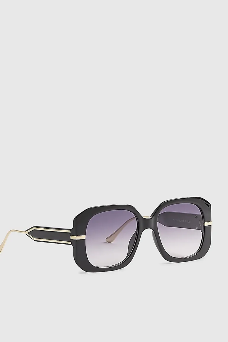 Black Square Metal Trim Detail Sunglasses - 1
