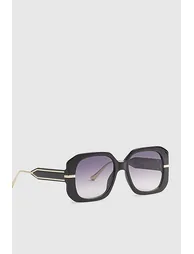 Black Square Metal Trim Detail Sunglasses - 1