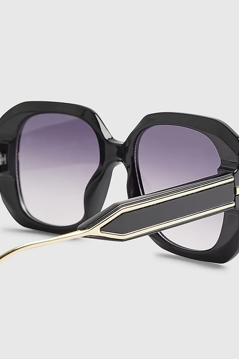 Black Square Metal Trim Detail Sunglasses - 2