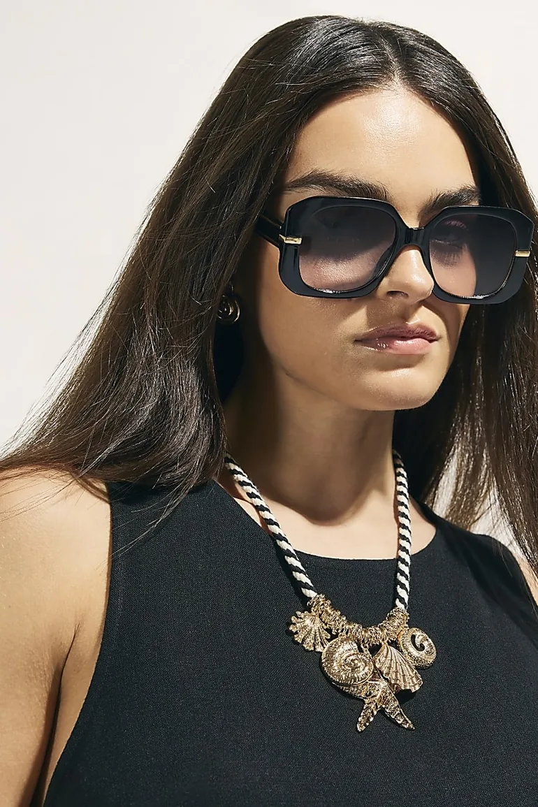 Black Square Metal Trim Detail Sunglasses