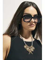 Black Square Metal Trim Detail Sunglasses