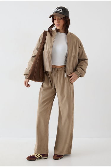 DSGN Studio Faux Suede Straight Leg Trouser - stone