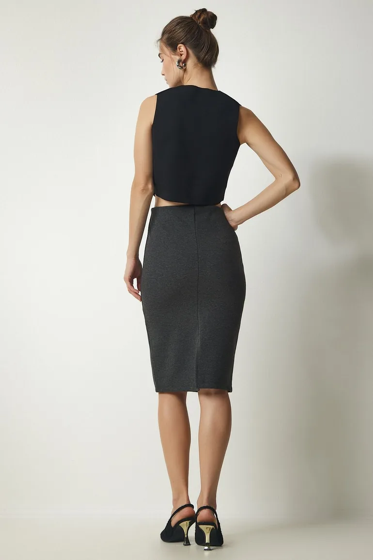Grey Column Midi Skirt - 4