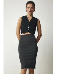 Grey Column Midi Skirt - 3