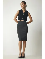 Grey Column Midi Skirt - 2