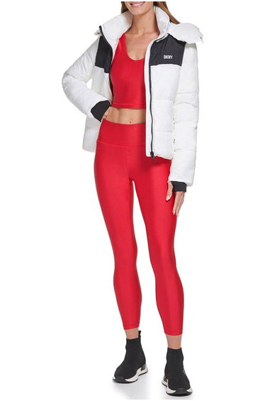Colorblock Puffer W/ Removable Hood White