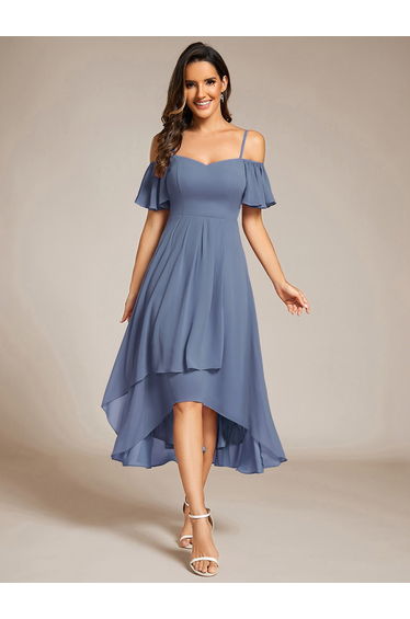 pretty JORDANE|Plus Size Cold Shoulder Sweetheart Necklin Chiffon Midi Wedding Guest Dress