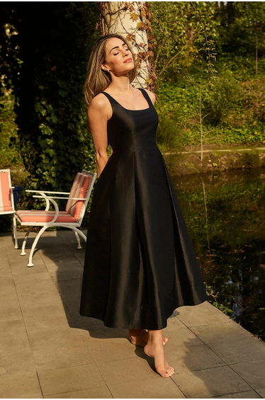 Lydia Millen Petite Taffeta Full Skirt Tailored Midi Dress