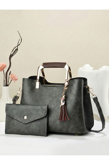 Dual Handle Handbag with Adjustable Strap and Purse Set