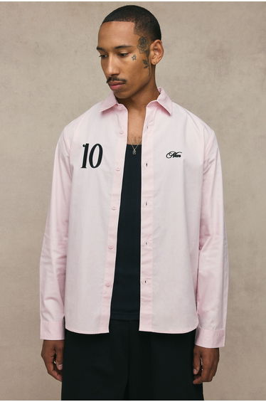 Regular Fit Number Embroidered Long Sleeve Shirt - pink