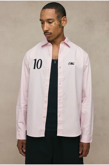 Regular Fit Number Embroidered Long Sleeve Shirt - pink