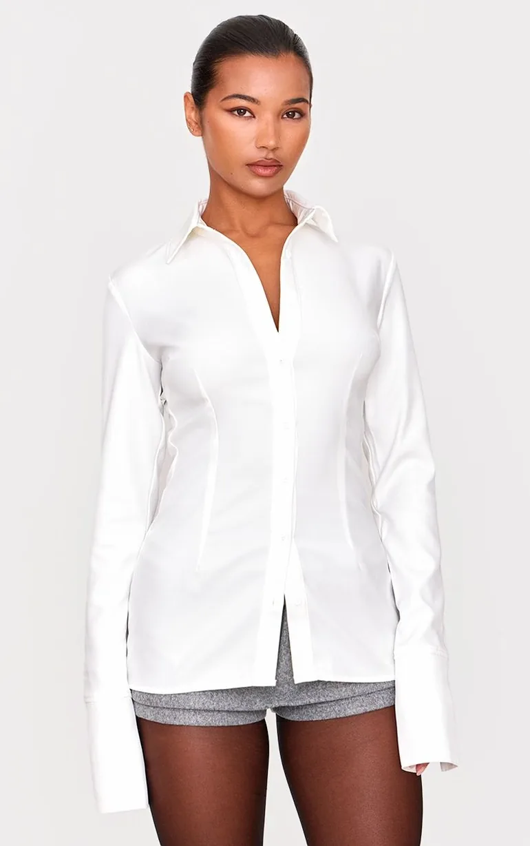 White Woven Fitted Shirt - 5