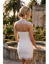 White Lace Detailed Woven Lined Mini Dress - 4