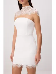White Lace Detailed Woven Lined Mini Dress - 8