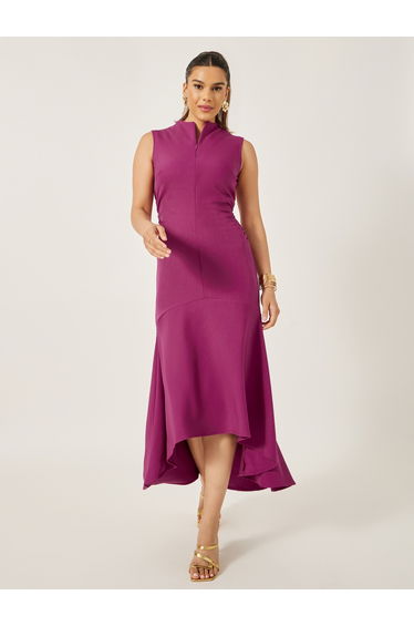 Solid Sleeveless Mermaid Hem Midi Dress