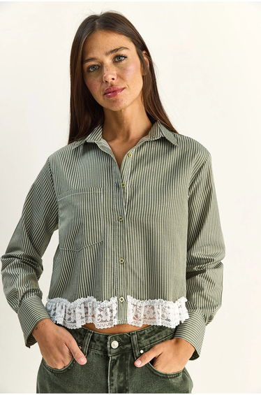 LUCCI Striped Crop Shirt with Button Closure