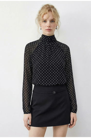 LUCCI Polka Dot Turtleneck Chiffon Blouse