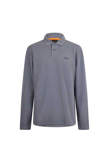 Boss Mens Collared Long-Sleeved Polo Shirt - Grey