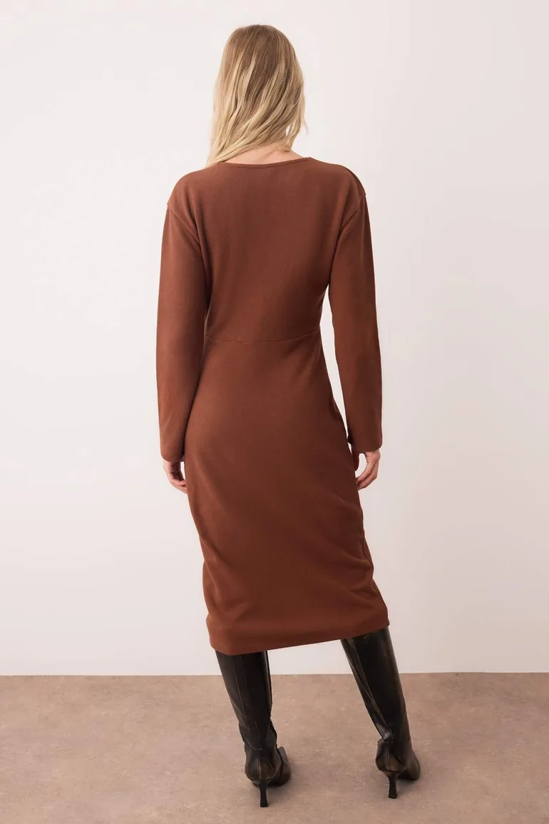 Dark Brown Selanik/Knitwear Look Double Breasted Maxi Knit Dress Trendyol  Brown : Day Dresses : VogaCloset Oman