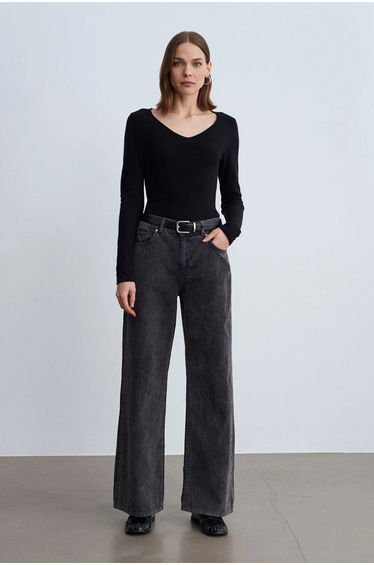 Dilvin High-Waist Wide-Leg Denim Trousers