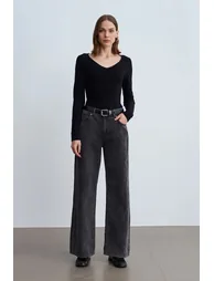 Dilvin High-Waist Wide-Leg Denim Trousers