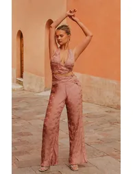 Mauve Plisse Ring Detail Wrap Around Trousers