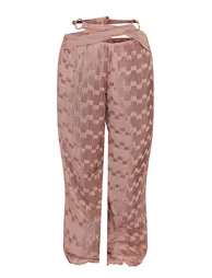 Mauve Plisse Ring Detail Wrap Around Trousers - 3