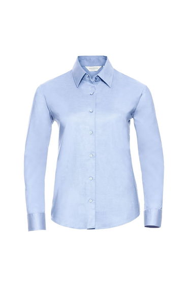 Russell Collection Ladies/Womens Long Sleeve Easy Care Oxford Shirt - Oxford Blue