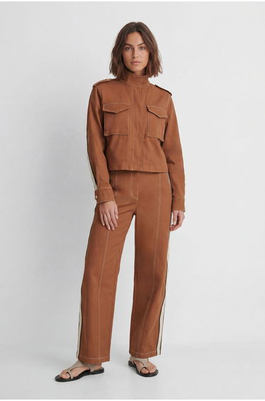 Petite Tailored Military Cotton Striped Jacket