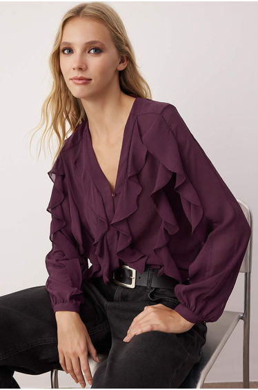Burgundy Flounced Bohemian Shirt