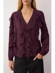 Burgundy Flounced Bohemian Shirt - 2