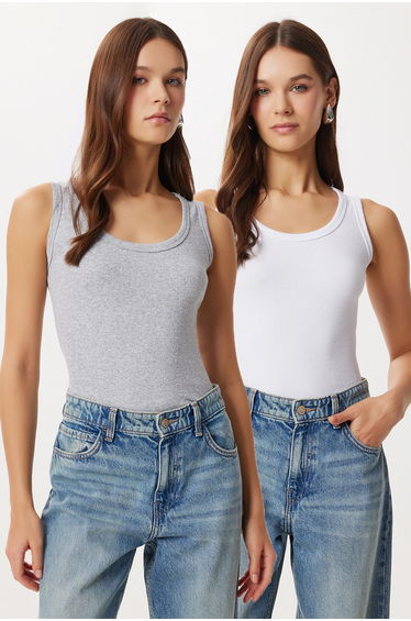 ISTANBUL Fitted U Collar Cotton 2-Pack Tank Top