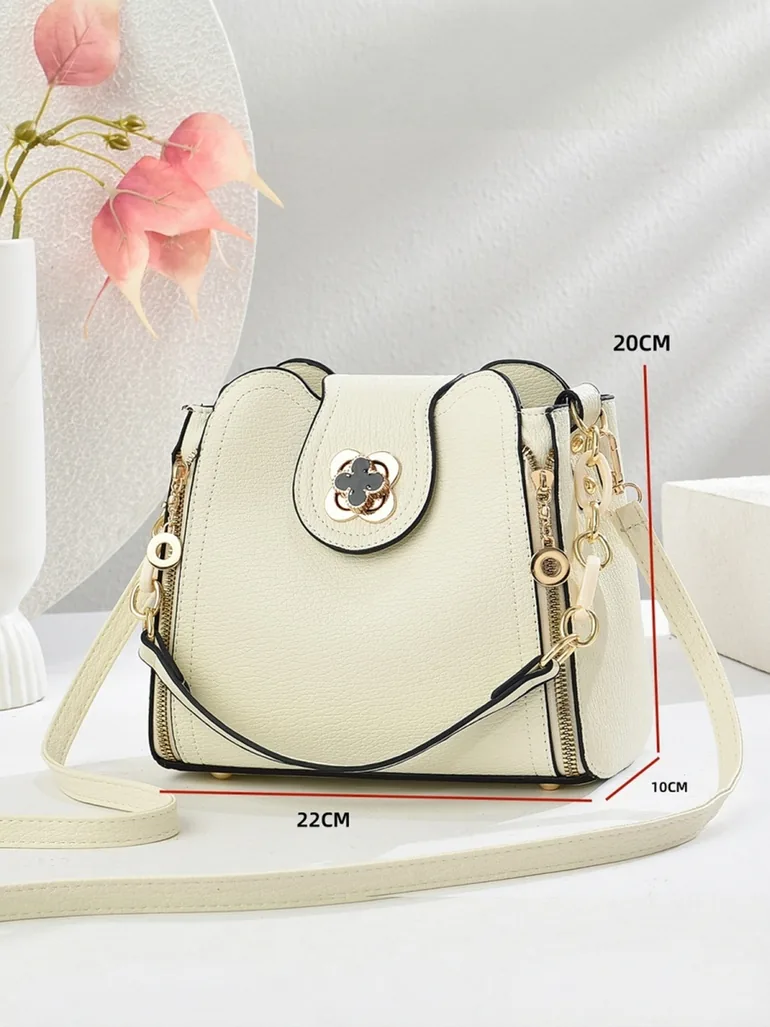 Solid Zip Detail Handbag with Adjustable Strap - 1