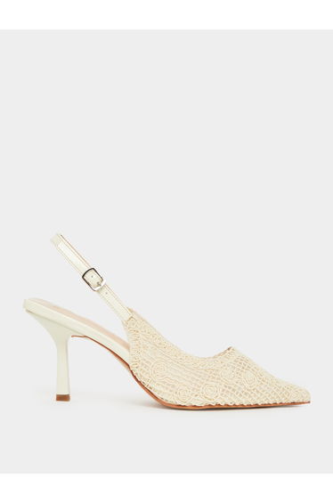 Beige Lace Slingback Shoes