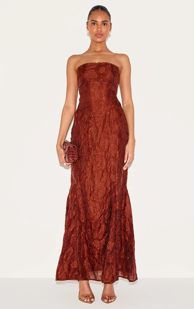 chestnut textured lace up back maxi dress Women's Chestnut Textured Lace Up Back Maxi Dress