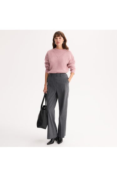 Wide Leg Trousers with High Waist in Stretch Polyviscose