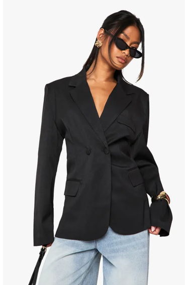 Tailored Cinched Waist Wrap Blazer