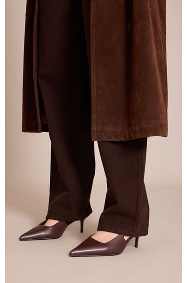 Chocolate Wide Fit PU Point Toe Heeled Sling Back
