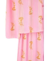 Pink 100% Cotton Striped Rabbit Pattern Knitted Pajamas Set - 6